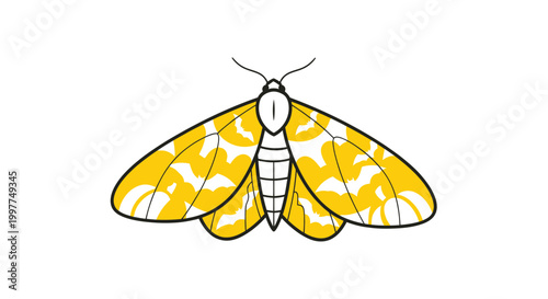 Vibrant Yellow Moth Illustration - Graphic Design Insect Icon