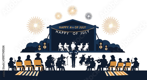 4th of July, Independence Day, patriotic celebration, fireworks display, vector illustration