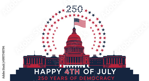 American Independence Day, Patriotic Capitol Building, 4th of July Celebration, USA Democracy Icon