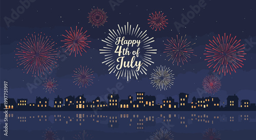 Independence Day, 4th of July, Fireworks, City Skyline, Nighttime Celebration