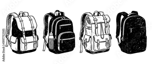 backpack , chalk texture vector set