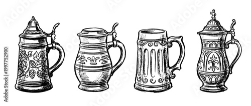 beer stein , chalk texture vector set