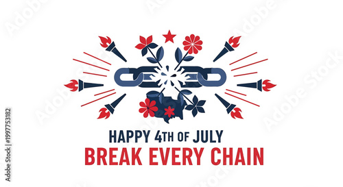 4th of July, American Independence, Patriotic Chain Breaker, Freedom Concept, Red White Blue Vector Icon