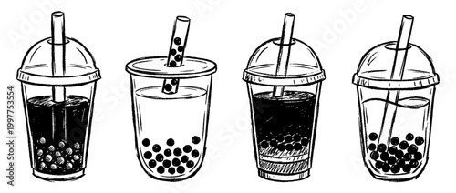bubble tea , chalk texture vector set