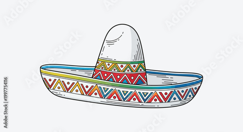 Colorful Mexican Sombrero Hat with Geometric Patterns, Fiesta Celebration