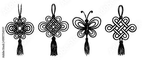 chinese knot , chalk texture vector set