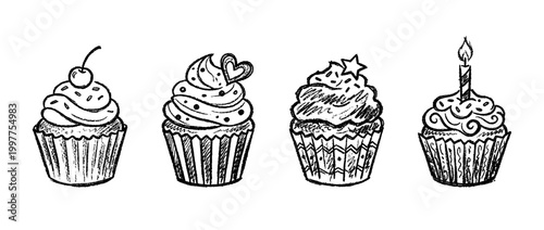 cupcake , chalk texture vector set