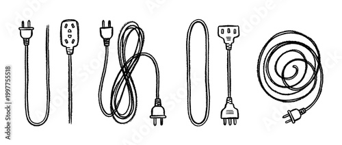 extension cord , chalk texture vector set