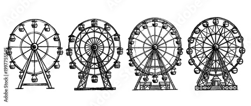 ferris wheel , chalk texture vector set