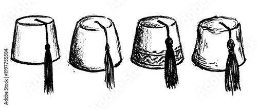 fez hat , chalk texture vector set
