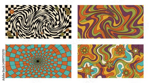 Four colorful abstract psychedelic pattern designs