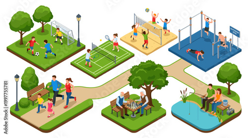 Collection of people enjoying outdoor recreational activities