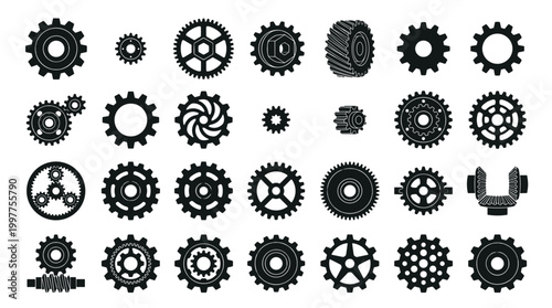 Collection of various mechanical gears and cogs