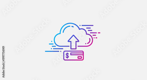 Cloud Payment Upload Icon: Credit Card with Dollar Sign and Up Arrow, Digital Finance Concept