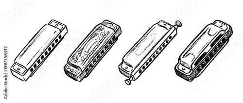 harmonica , chalk texture vector set