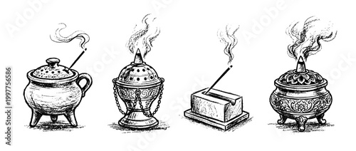 incense burner , chalk texture vector set