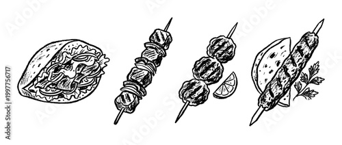 kebab , chalk texture vector set