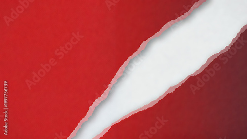 Vibrant red paper torn diagonally to reveal a clean white background, creating a dynamic and textured graphic resource with rough edges.