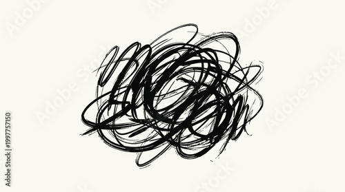 Black scribbles on white background closeup.