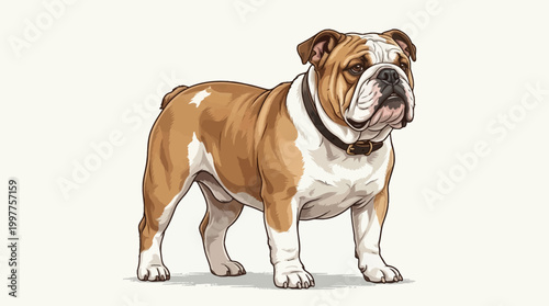 Brown and White English Bulldog Standing.