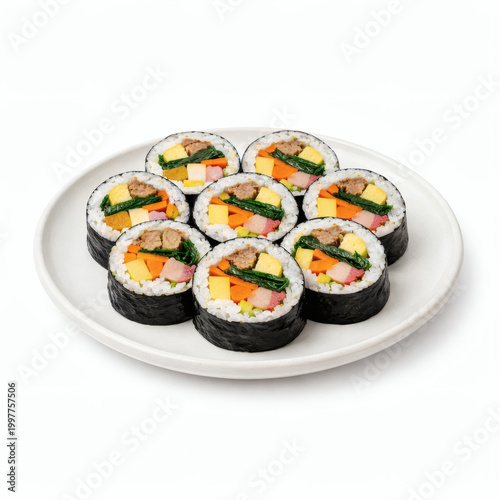 Kimbap Sushi Rolls on White Background for Korean Food Menu