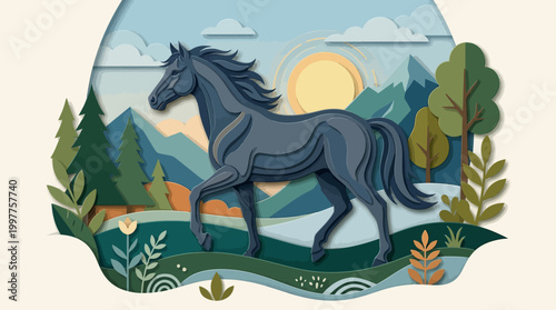 Gray Horse Running in the Field.