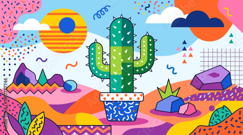 Green Cactus in Blue Pot.