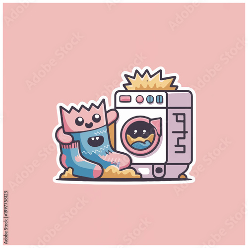 Sock with face in washing machine.