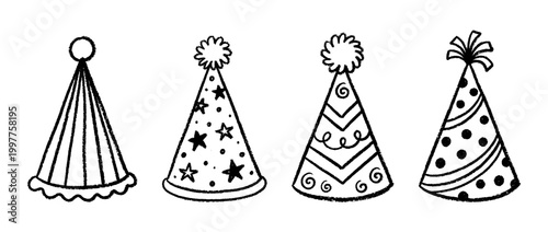 party hat , chalk texture vector set