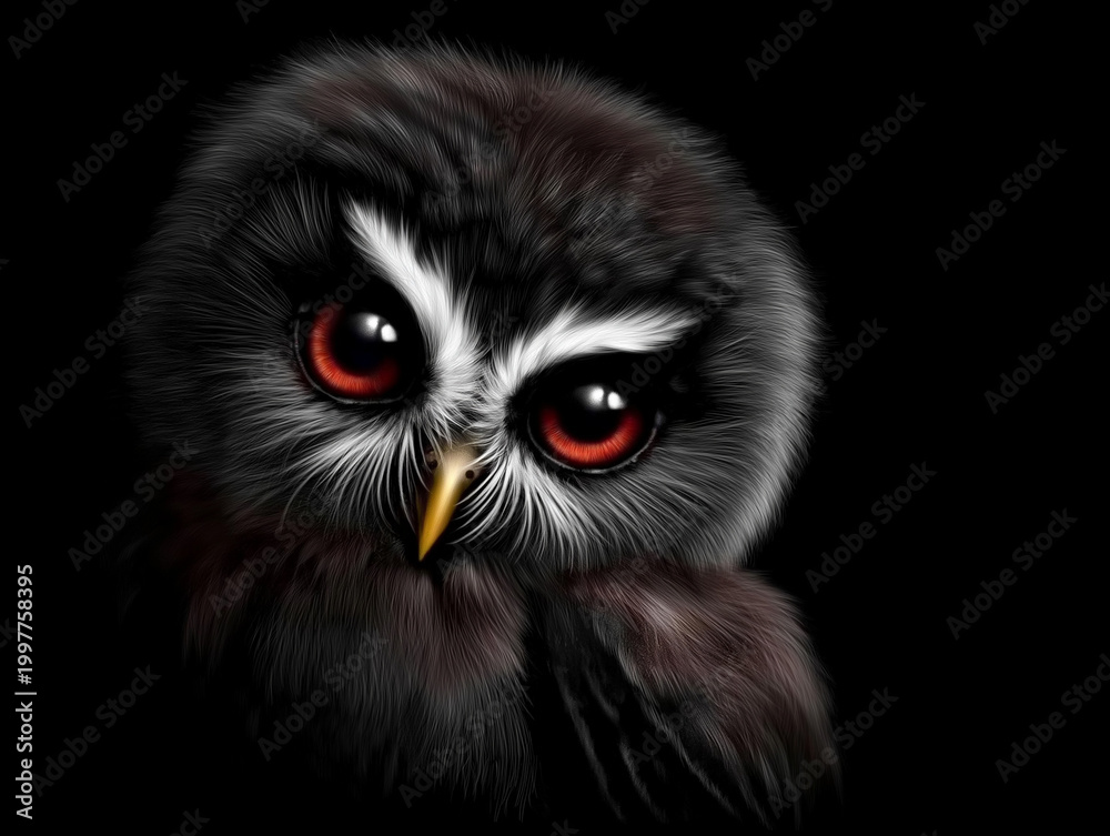 Fototapeta premium Mesmerizing owl with piercing orange-red eyes