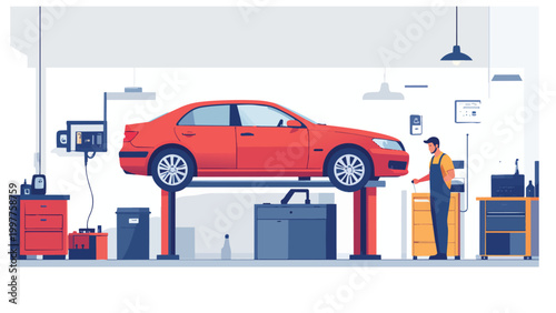 the car is being repaired at the repair shop