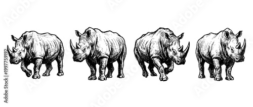 rhinoceros , chalk texture vector set