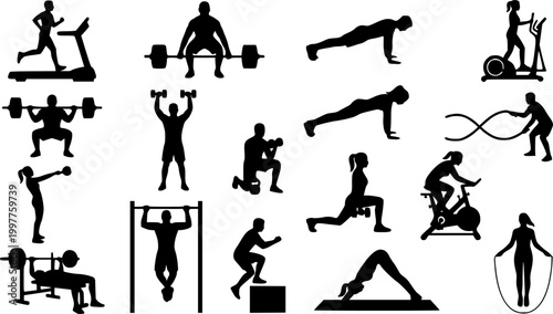 Fitness and Gym Activity Silhouettes, art vector design
