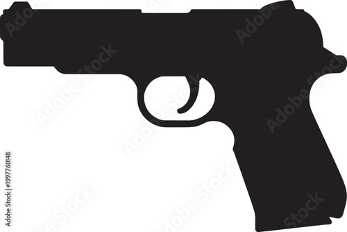 Black silhouette of a handgun with a white background pistol firearm