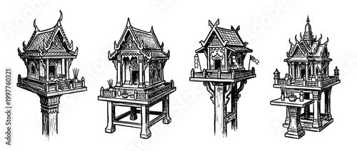 spirit house , chalk texture vector set