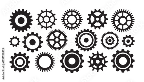 Large collection of gears and cogs in various sizes and designs mechanical vector art.