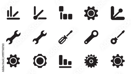 Tools and charts icons for repair work settings data analysis and performance tracking.