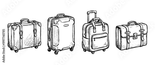 suitcase , chalk texture vector set