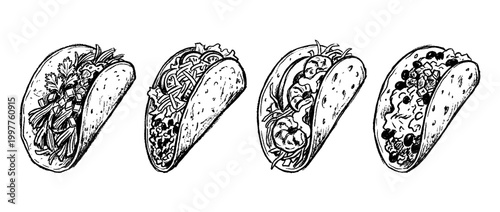 taco , chalk texture vector set