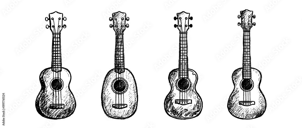 Fototapeta premium ukulele , chalk texture vector set
