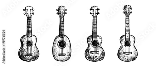 ukulele , chalk texture vector set