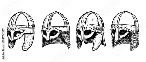 viking helmet , chalk texture vector set