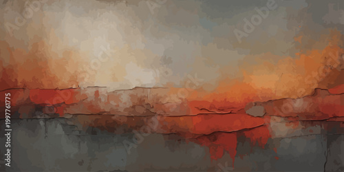 A grunge wall with graffiti sits under a dark sky where orange fire and blue mist collide in a textured abstract explosion of light and smoke