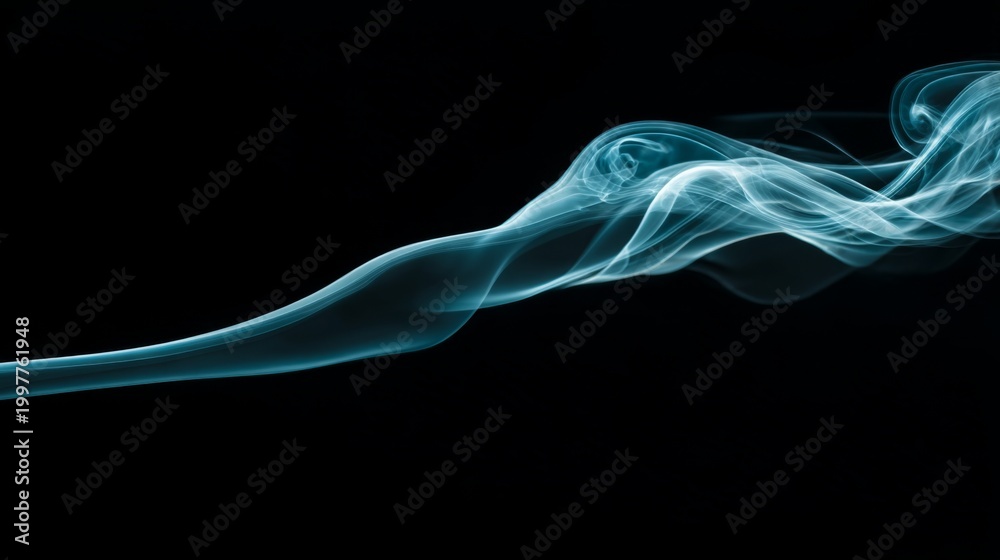 Fototapeta premium Ethereal Blue Smoke Flowing Gracefully Against a Black Background, Captivating Visual of Energy and Movement in an Abstract Art Style