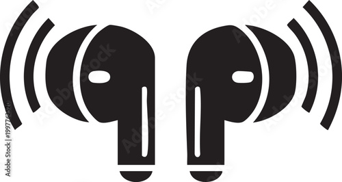 Black icon of wireless earbuds with sound waves flat design wireless