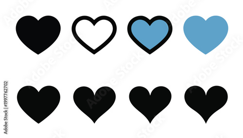 Hearts variety pack featuring different proportions and styles for graphic design projects.