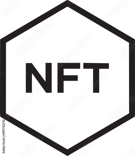Hexagonal icon with the letters nft inside, non fungible token