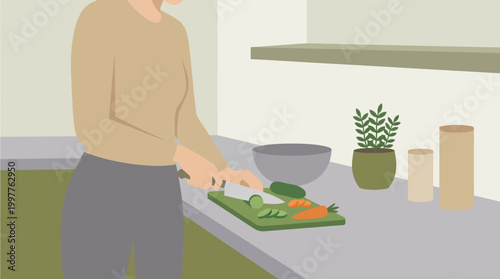 Person preparing fresh vegetables in a modern kitchen for cooking.