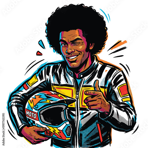 Afro American biker vector image