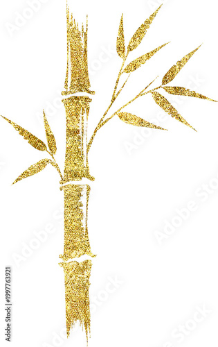 Minimalist Golden Bamboo Stem and Leaves Oriental Chinese Style Artwork